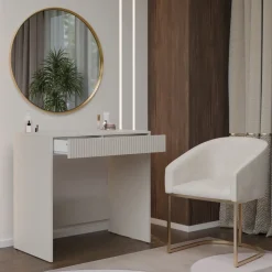 Scrivania scrittoio consolle 81x50cm 2 cassetti cannettato beige cashmere Purpuri