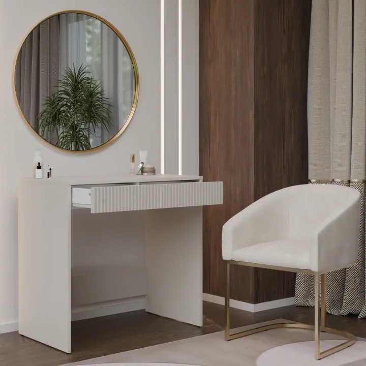 Scrivania scrittoio consolle 81x50cm 2 cassetti cannettato beige cashmere Purpuri