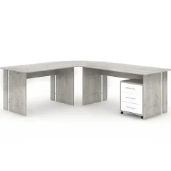Scrivania ufficio angolare 228x198cm con cassettiera bianco cemento Woody