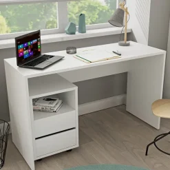 Scrivania ufficio moderna 130x50cm cassettiera bianco opaco Callum