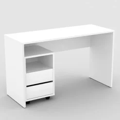 Scrivania ufficio moderna 130x50cm cassettiera bianco opaco Callum