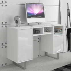 Scrivania ufficio moderna 120x42cm bianco opaco e lucido Kelli