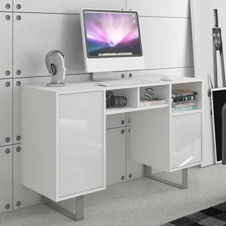 Scrivania ufficio moderna 120x42cm bianco opaco e lucido Kelli