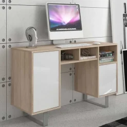 Scrivania ufficio moderna 120x42cm bianco lucido rovere Kelli