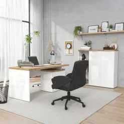 Scrivania ufficio reversibile 160x75cm con cassettiera bianco lucido rovere chiaro Opera