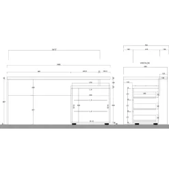 Scrivania ufficio reversibile 160x75cm con cassettiera bianco lucido rovere chiaro Opera