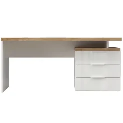 Scrivania ufficio reversibile 160x75cm con cassettiera bianco lucido rovere chiaro Opera