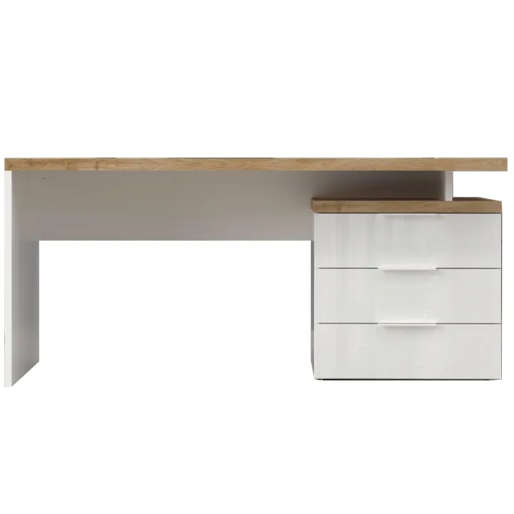 Scrivania ufficio reversibile 160x75cm con cassettiera bianco lucido rovere chiaro Opera