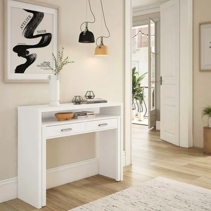 Scrivania ufficio salvaspazio moderna 99x71cm bianco opaco Eva