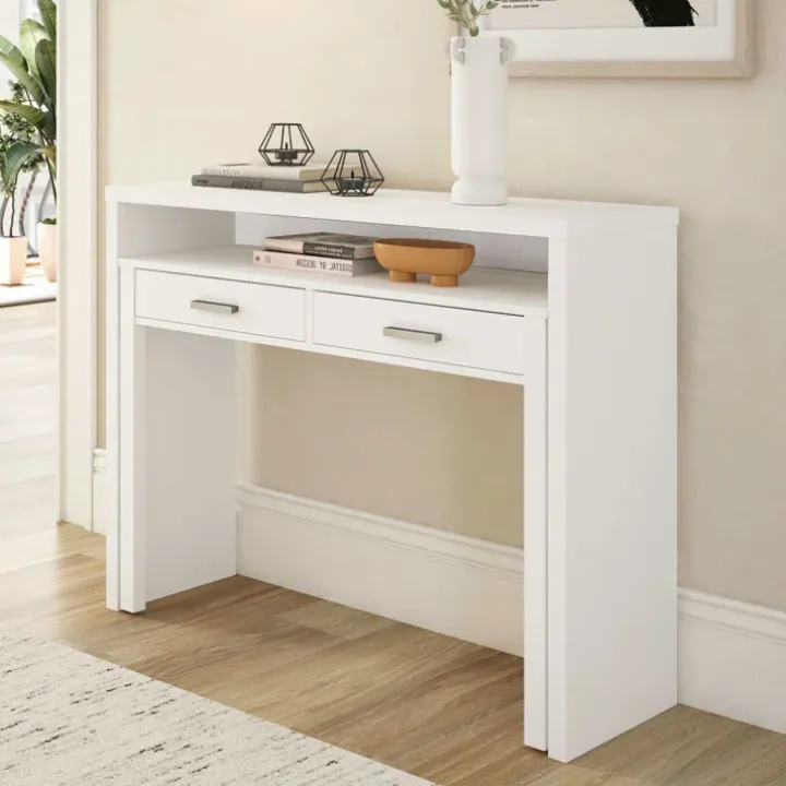 Scrivania ufficio salvaspazio moderna 99x71cm bianco opaco Eva