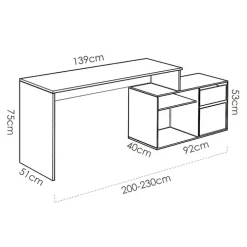 Scrivania ufficio salvaspazio 230x51cm rovere grafite Teddy
