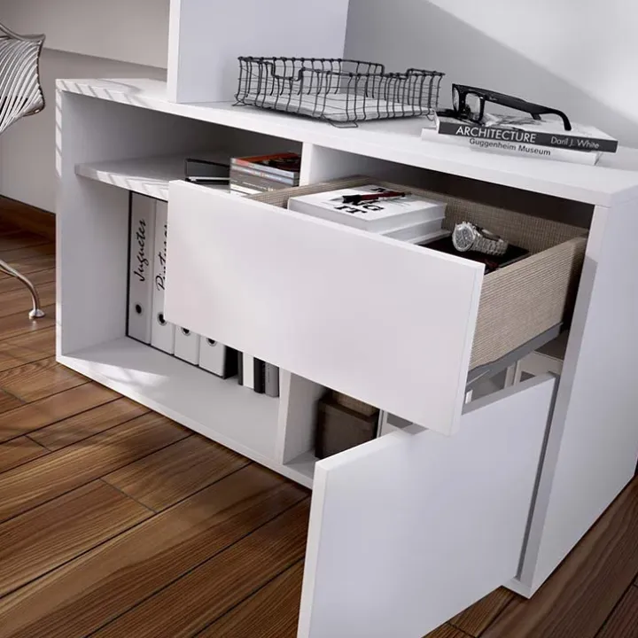 Scrivania ufficio salvaspazio moderna 230x51cm bianco opaco Teddy