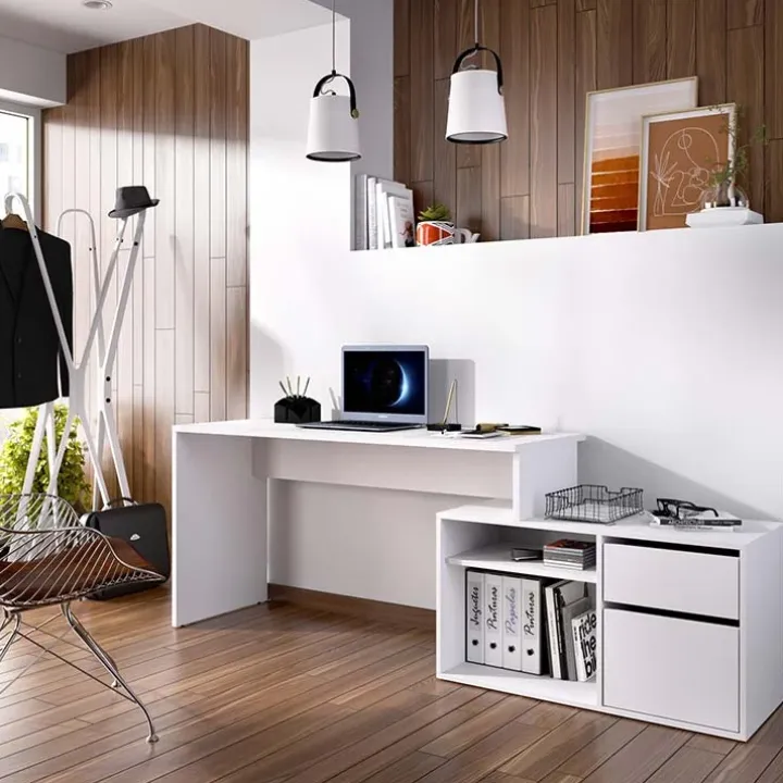 Scrivania ufficio salvaspazio moderna 230x51cm bianco opaco Teddy