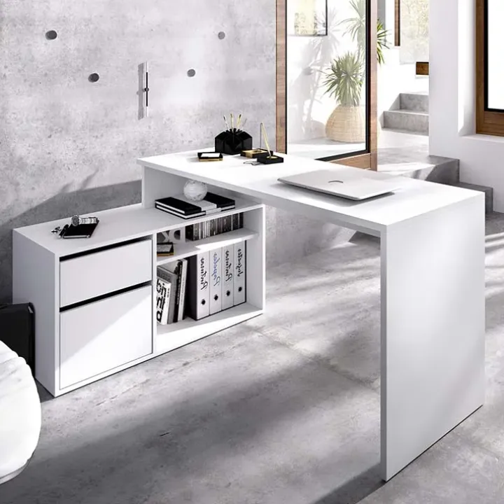 Scrivania ufficio salvaspazio moderna 230x51cm bianco opaco Teddy