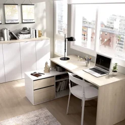 Scrivania ufficio salvaspazio 230x51cm rovere bianco Teddy