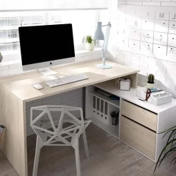 Scrivania ufficio salvaspazio 230x51cm rovere bianco Teddy