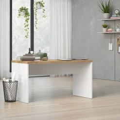Scrivania ufficio 138x75cm bianco lucido rovere chiaro Opera