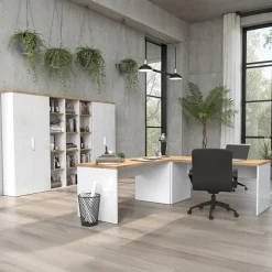 Scrivania ufficio 138x75cm bianco lucido rovere chiaro Opera