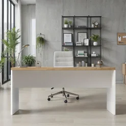 Scrivania ufficio 160x75cm bianco lucido rovere chiaro Opera