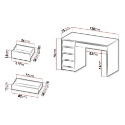 Scrivania ufficio 120x55cm 5 cassetti bianco opaco Blackpool