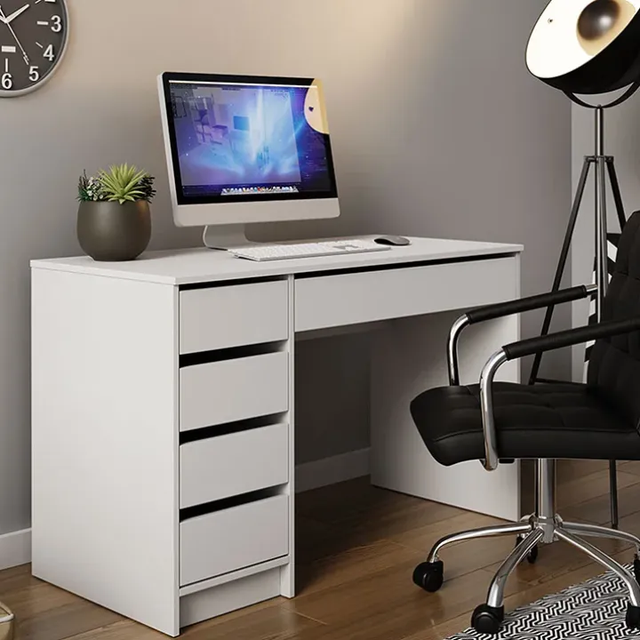 Scrivania ufficio 120x55cm 5 cassetti bianco opaco Blackpool