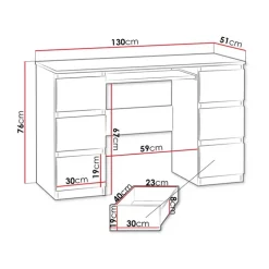 Scrivania ufficio 130x51cm 6 cassetti bianco Salford