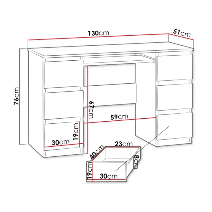 Scrivania ufficio 130x51cm 6 cassetti bianco Salford