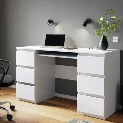 Scrivania ufficio 130x51cm 6 cassetti bianco Salford