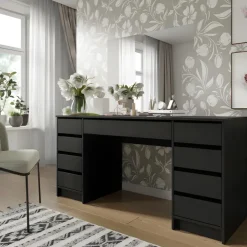 Scrivania ufficio 154x55cm 9 cassetti nero opaco Blackpool