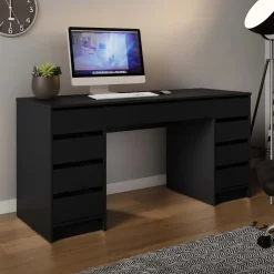 Scrivania ufficio 154x55cm 9 cassetti nero opaco Blackpool