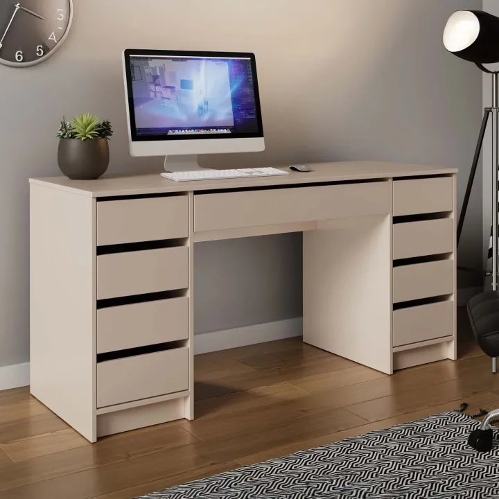 Scrivania ufficio 154x55cm 9 cassetti beige cashmere Blackpool