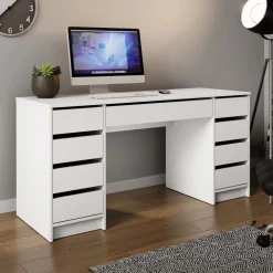 Scrivania ufficio 154x55cm 9 cassetti bianco opaco Blackpool
