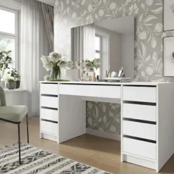 Scrivania ufficio 154x55cm 9 cassetti bianco opaco Blackpool