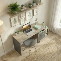 Scrivania ufficio 148x60cm con cassettiera rovere antracite lucido Time Y