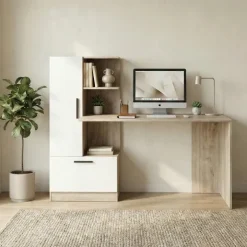 Scrivania ufficio 150x59cm rovere naturale bianco opaco Paulo