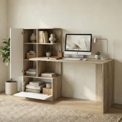 Scrivania ufficio 150x59cm rovere naturale bianco opaco Paulo