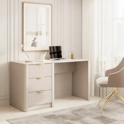 Scrivania 140x55cm 3 cassetti beige cannettato Ramis