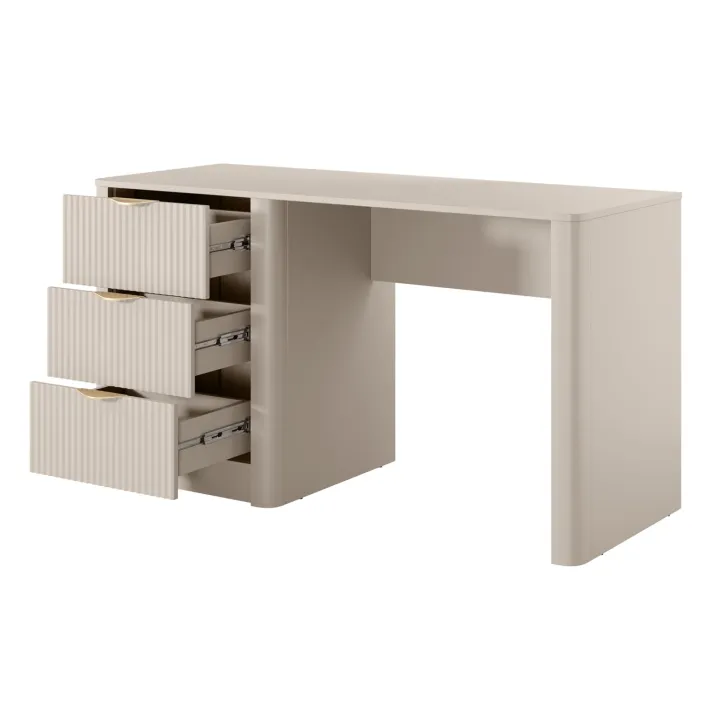 Scrivania 140x55cm 3 cassetti beige cannettato Ramis