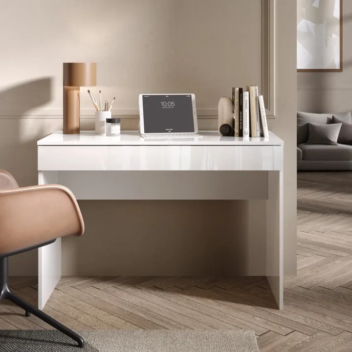 Scrivania 110x50cm 1 cassetto bianco lucido Jobby