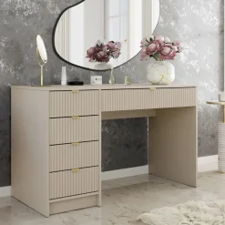 Scrivania 120x55cm con 5 cassetti cannettata beige Athena
