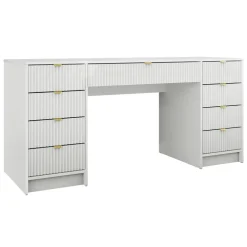 Scrivania 154x55cm con 9 cassetti cannettata bianco Athena