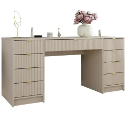 Scrivania 154x55cm con 9 cassetti cannettata beige Athena