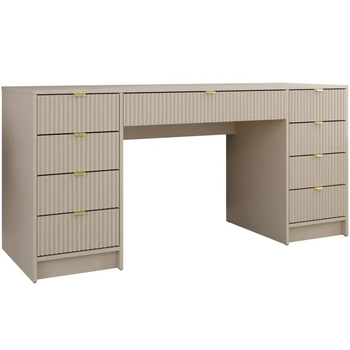 Scrivania 154x55cm con 9 cassetti cannettata beige Athena