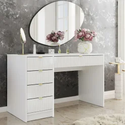 Scrivania 120x55cm con 5 cassetti cannettata bianco Athena
