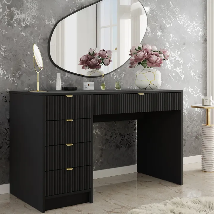 Scrivania 120x55cm con 5 cassetti cannettata nero Athena