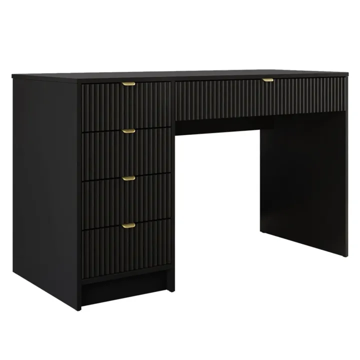 Scrivania 120x55cm con 5 cassetti cannettata nero Athena