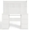 Scrivania 130x51cm con cassetti laterali, libreria e ripiani bianca Toppy