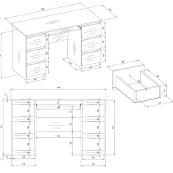 Scrivania 130x51cm con cassetti laterali, libreria e ripiani bianca Toppy