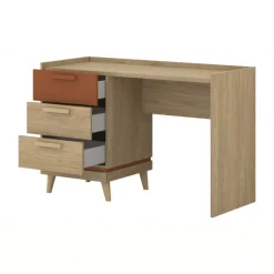 Scrivania 120x50cm con 3 cassetti rovere rosso mattone Yu