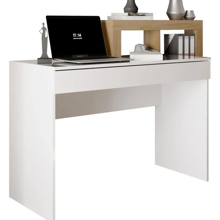 Scrivania 138x50cm con libreria e 1 cassetto bianco lucido rovere Invictus